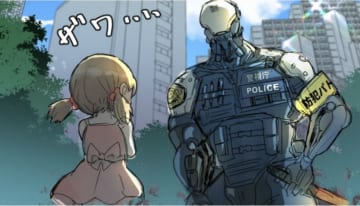 少女とロボット警官のやり取りを描いた漫画のカット＝どんぐりす（＠DONburisu）さん提供