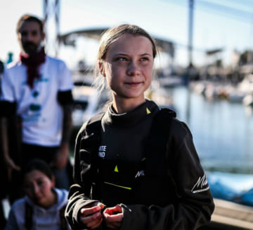 COP25参加のため、ヨットで大西洋を横断したグレタ・トゥーンベリさん（2019年12月、AFP＝時事）