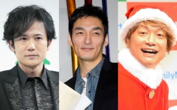稲垣吾郎さん（2019年2月、時事）、草なぎ剛さん（2020年2月、時事通信フォト）、香取慎吾さん