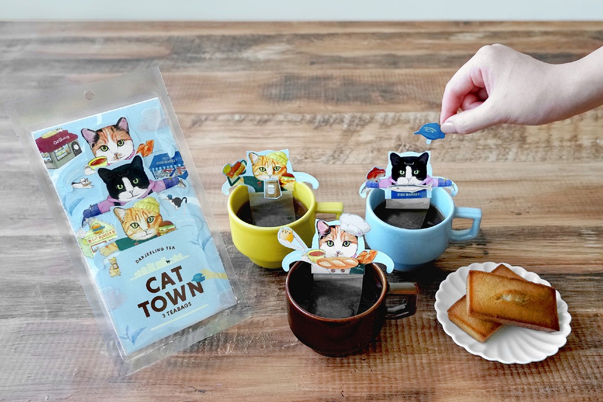 ネコ型ティーバッグ「キャットタウン（ダージリン）」（日本緑茶センター提供）