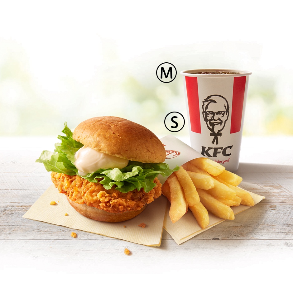 「チキンフィレバーガーセット」イメージ ※チキンフィレバーガー、ポテト(S)、ドリンク(M) (日本ケンタッキー・フライド・チキン提供)