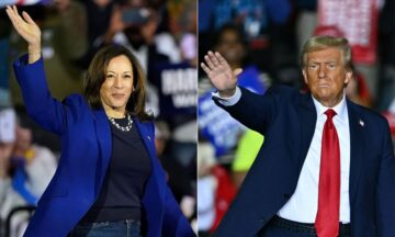 民主党のカマラ・ハリス副大統領(左)と、共和党のドナルド・トランプ前大統領(2024年11月撮影、AFP=時事)