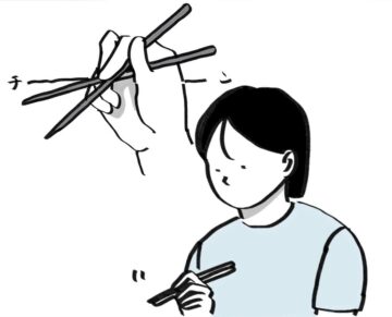漫画「友達から箸の持ち方を教えてもらった話」のカット（さとさん提供）