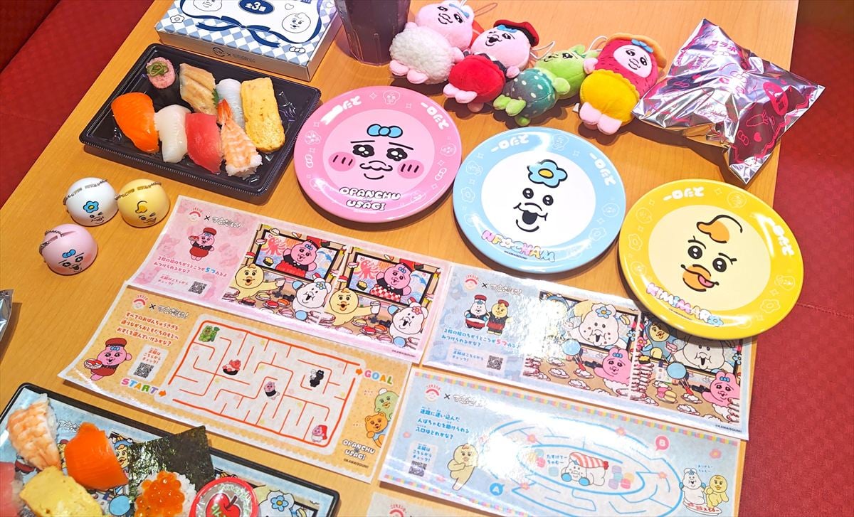 スシローとおぱんちゅうさぎ、んぽちゃむとのコラボグッズ