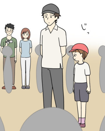 運動会で校長先生の話を聞いた娘の行動について描いた漫画のカット（小熊猫ころりさん提供）